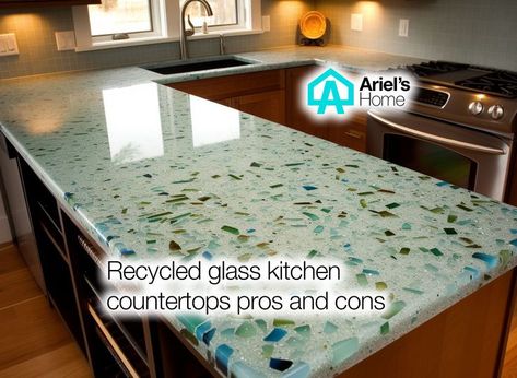 Recycled glass kitchen countertops pros and cons. Are you looking for a unique type of countertop? Well, let's find out the pros and cons of recycled glass! Glass Kitchen Countertops, Recycled Glass Countertops, Terrazzo Table, Durable Countertops, Glass Countertops, Kitchen Decor Themes, Glass Kitchen, Bath Remodel, Florida Home