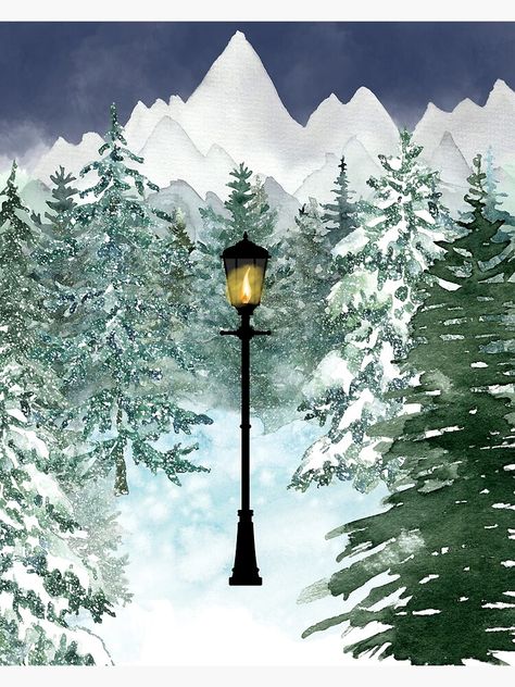 "Narnia lamp post watercolor mountains trees snow" Metal Print for Sale by P3113creates | Redbubble Narnia Watercolor, Watercolor Concept Art, Narnia Lamp Post, Watercolor Mountains, Winter Art, Narnia, Brilliant Colors, Lamp Post, Top Artists