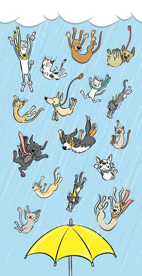 Raining Cats And Dogs Funny, Rainy Day Images, Raining Cats And Dogs, Dog Crafts, Creative Illustration, Cats And Dogs, Cat Painting, Cartoon Dog, Rainy Day