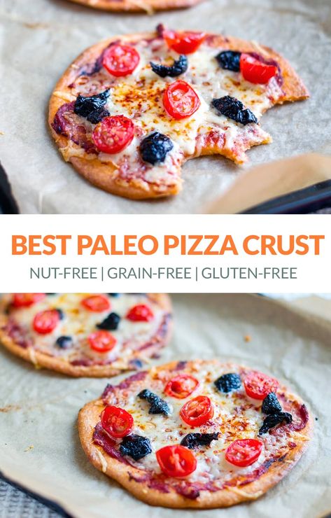 This is seriously the best paleo pizza crust I have ever made. It's grain-free, nut-free and can be used to make small or large pizzas with your favourite toppings on top. #pizza #pizzacrust #paleo #paleopizza #italian #grainfree #nutfree Paleo Pizza Recipes, Paleo Pizza Crust, Paleo Pizza, Against All Grain, Fit For Life, Nut Free Recipes, Paleo Bread, Pizza Crust Recipe, Vegetarian Paleo