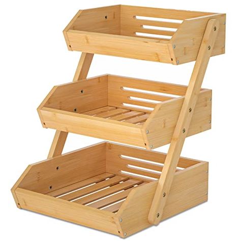 Large 3 Tier Bamboo Fruit Basket Stand for Kitchen Countertop – Fruit Holder – Perfect for Bread, Vegetables, Produce, Home Storage and Display Bamboo Countertop, Organiser Cucina, Produce Baskets, Vegetable Rack, Tiered Fruit Basket, Produce Storage, Wooden Trays, Fruit And Vegetable Storage, Fruit Holder