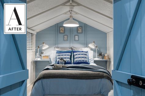 Before & After: A Garden Shed Turned Cozy Guest Cottage — Professional Project  AFTER OH WOW ;) House Construction Ideas, Shed Bedroom Ideas, Shed Bedroom, Guest House Shed, Bunkie Ideas, Shed Guest House, Converted Shed, Shed House, Cottage Apartment