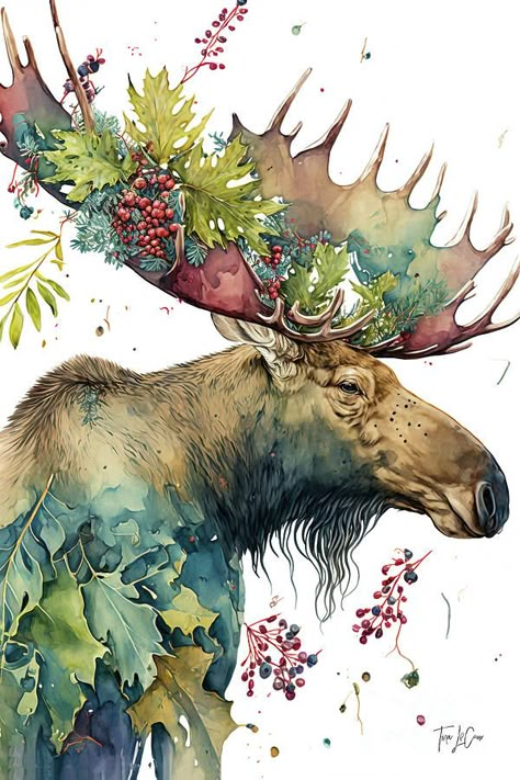 Tina Lecour | Marvelous Moose Yellowstone Animals, Moose Illustration, Moose Pictures, Holiday Images, Inspiring Art, Christmas Paintings, Watercolor Animals, Decor Bedroom, Animal Paintings