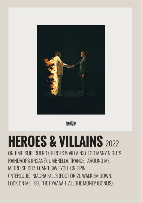 Heroes And Villains Album Poster, Metro Boomin Album Poster, Heroes And Villains Aesthetic, Heroes And Villains Metro Boomin Poster, Héros And Villians, Music Album Posters Aesthetic, Minimal Album Posters, Heroes And Villains Album Cover, Polaroid Album Covers