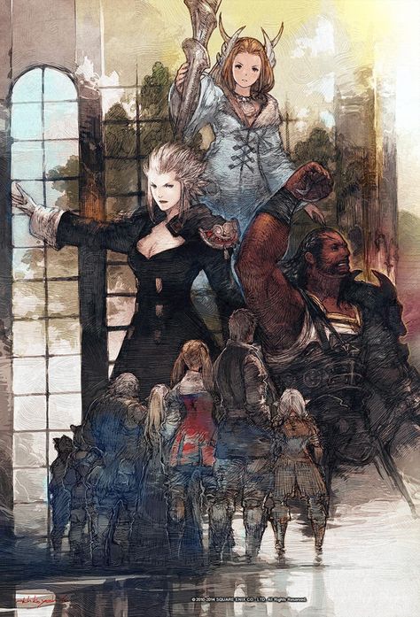 Leaders Illustration | Final Fantasy XIV: A Realm Reborn Akihiko Yoshida, Reborn Art, Realm Reborn, Final Fantasy Iv, Final Fantasy Collection, Final Fantasy Artwork, Fantasy Background, Final Fantasy X, Final Fantasy Art