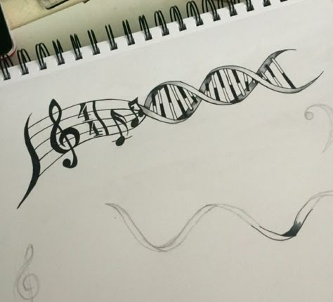 Dna And Music Tattoo, Music Clef Tattoo, Physics Tattoos, Gap Filler Tattoo, Music Notes Drawing, Science Tattoos, Dna Tattoo, Music Notes Tattoo, Music Note Tattoo