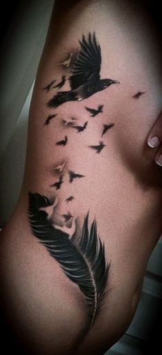 Ideas Bird Tattoos Meaning, Feather Tattoo Ideas, Crow Feather, Tattoos Meaning, Bird Tattoos, Feather Tattoo Design, Crow Tattoo, Raven Tattoo, Side Tattoos