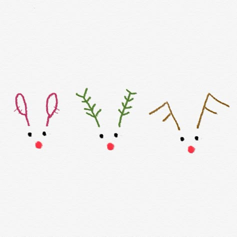 Simple Christmas Illustration Drawing, Simple Doodles Christmas, Raindeer Drawing Christmas Simple, Reindeer Simple Drawing, Easy Christmas Designs To Draw, Simple Drawings Christmas, Reindeer Christmas Illustration, Line Art Christmas Card, Easy Christmas Illustrations