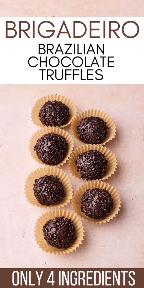 This brigadeiro recipe is a super easy dessert recipe for bite-sized desserts. These Brazilian chocolate truffles are fudgy and full of flavor, made with real chocolate. Enjoy chocolate fudge balls for parties, events, or even as a packed lunch dessert or snack. Easy sweet treat recipe and one of the best desserts that come together so quickly with just four ingredients. Brazilian Truffles, Brazilian Snacks, Fudge Balls, Brigadeiro Recipe, Brazilian Sweets, Brazilian Chocolate, Super Easy Dessert, Brazilian Desserts, Mini Dessert Recipes