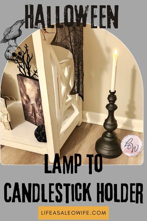 Upcycle a cheap thrift store lamp into a beautiful candle holder that you can paint to match your holiday decor, like Halloween or Christmas, or to match your everyday home decor! I used a $1 lamp to make this beautiful candlestick holder to match my Halloween decor! Let me show you how... Upcycled Candlesticks, Everyday Home Decor, Tall Candlesticks, Beautiful Candle, Beautiful Candles, Plant Stand, Candlestick Holders, Halloween Decor, Candle Holder