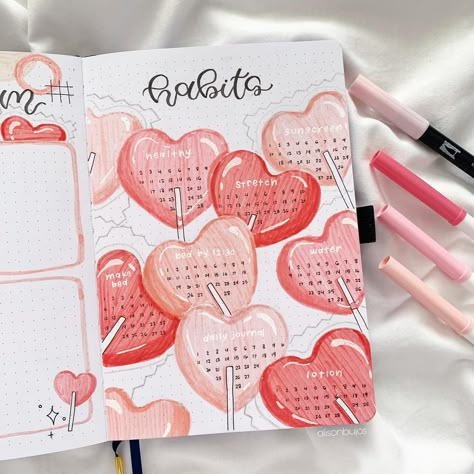 Doodle Bujo Journal Ideas, Habit Tracker February, February Habit Tracker, Journal Calendar Ideas, Aesthetic Habit Tracker, Habit Tracker Journal, Calendar Scrapbook, Monthly Habits, Habit Tracker Ideas