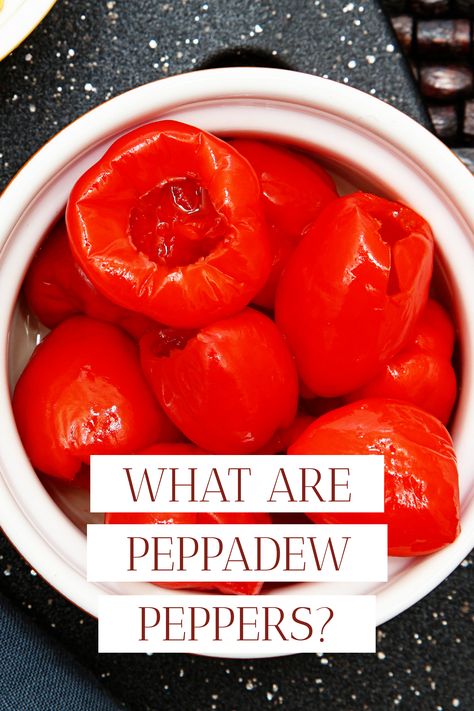 a white dish with bright red cored peppers with text "what are peppadew peppers?". Stuffed Peppadew, Pepperdew Recipes, Peppadew Peppers Recipes, Finger Snacks, Peppadew Peppers, Tailgate Food, Peppers Recipes, Sweet And Spicy, Recipe Using