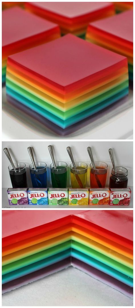 Jello Jigglers, Rainbow Jello, Kuih Lapis, Layered Jello, Food Beautiful, Jello Desserts, Kids Rainbow, Jello Recipes, Rainbow Food