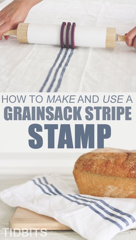 Grainsack stripe, stamp, textiles Country Crafts For The Home, Dollar Store Gifts, Hand Stamped Fabric, Cuadros Diy, Creative Wall Art, Decor Shabby Chic, Fabric Stamping, Diy Stamp, Grain Sack