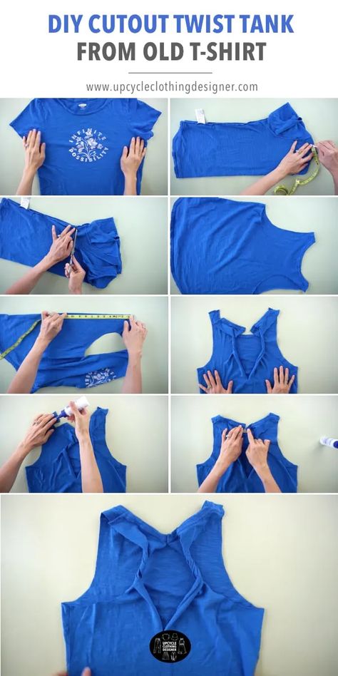 Diy Cutout Shirt, No Sew Tank, Diy Workout Shirt, Shirt Weaving, Shirt Alterations, Refashioning Clothes, Cut Shirt Designs, T Shirt Weaving, Tank Tops Diy