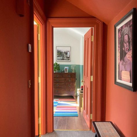 Red walls interior with modern art Red Skirting Boards, Stockholm Palace, Paint Doors Interior, Bedroom Loft Ideas, Richmond House, Half Painted Walls, Heritage Paint, Red Paint Colors, Room 2023