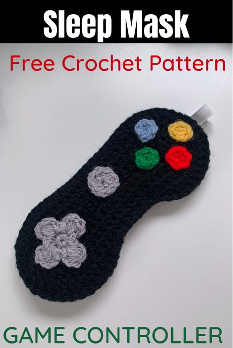 Free crochet patterns for boys and girls who love gaming. Game controller eye mask crochet pattern. Crochet For Gamers, Crochet Game Controller Pattern, Crochet Video Game Controller, Crochet Gift For Boys, Video Game Crochet Patterns Free, Crochet Gifts For Boys For Men, Crochet Ideas For Guys, Crochet Gift Ideas For Boys, Crochet Sleep Mask Free Pattern