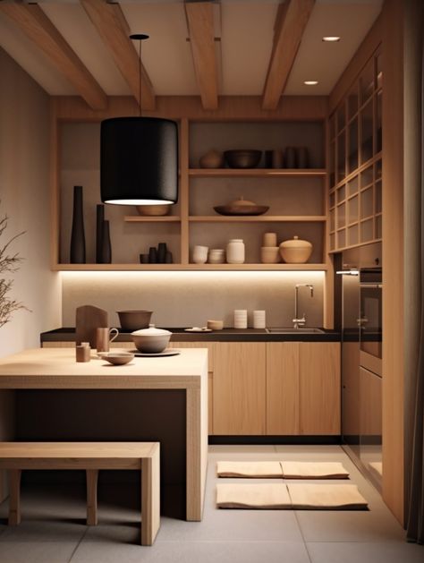 Japanese Kitchen – Nymphs Small Japanese Kitchen Ideas, Tiny Home Kitchen And Living Room, Japanese Tiny Apartment Design, Japanese Style Kitchen Modern Minimalist, Japan Kitchen Design Japanese Style, Japanese Wood Kitchen, Japanese Home Decor Modern, Tiny Apartment Japan, Japanese Interior Kitchen