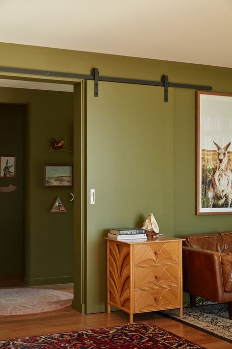 Dulux Interior Greens, Green Paint Dulux Wall Colours, Everglade Forest Dulux Paint, Dulux Just Walnut, Dulux Everglade Forest Green, Bedroom Barn Door, Coastal Farmhouse Living Room, Rustic Color Schemes, Dulux Natural White