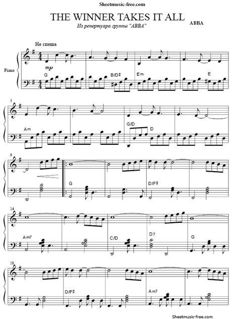 Abba Sheet Music, Abba Piano Sheet Music, Free Piano Sheet Music Printables Popular Songs, Free Piano Sheet Music Printables, The Winner Takes It All, Popular Piano Sheet Music, Piano Songs Sheet Music, Free Piano Sheets, Piano Sheet Music Pdf