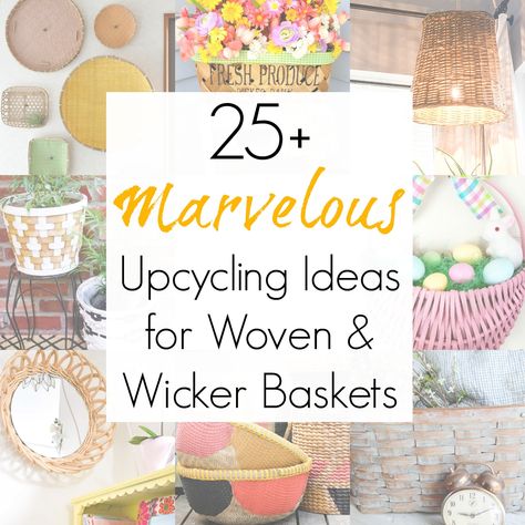 Upcycling Ideas and Repurposing Projects for Wicker Baskets Wicker Magazine Rack Repurposed, Wicker Basket Repurpose Ideas, Wicker Picnic Basket Repurposed, Basket Crafts Ideas Projects, Old Baskets Repurpose, Repurpose Baskets Ideas, Upcycle Baskets Ideas, Basket Repurpose Ideas, Painted Baskets Ideas