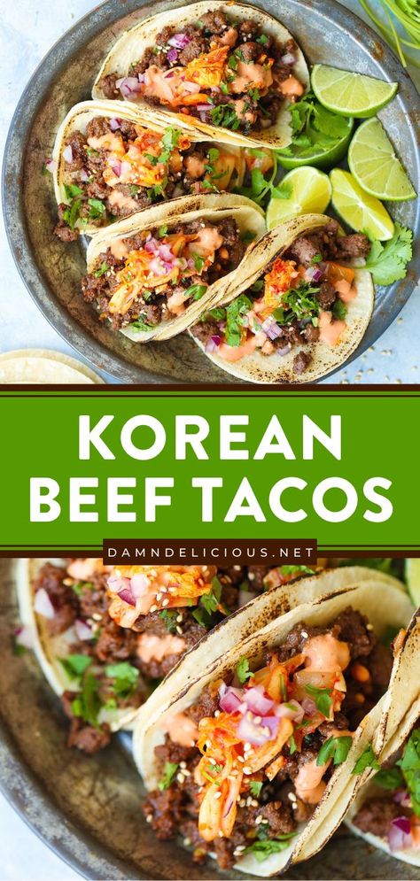 KOREAN BEEF TACOS, asian inspired dishes, beef recipes Korean Beef Tacos, Sriracha Mayo, Taco Pasta, Beef Tacos, Taco Pizza, Taco Dip, Korean Beef, Ground Beef Recipes For Dinner, Tacos Beef