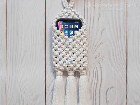 Macrame Cellphone Holder, Macrame Pocket Wall Hanging, Macrame Pocket, Pocket Wall Hanging, Cell Phone Charger Holder, Macrame Bags, Macrame Owl, Diy Macrame, Macrame Bag