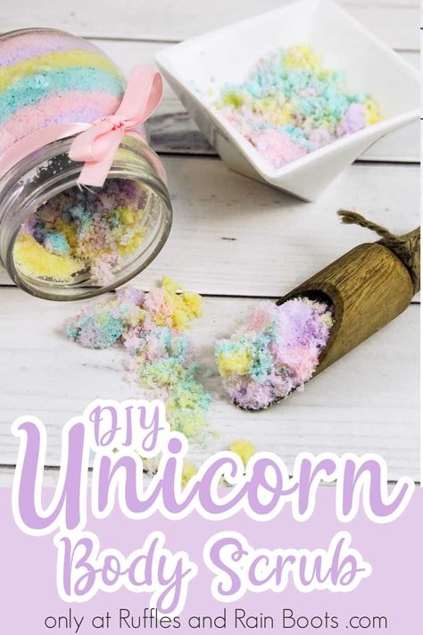 Bath Recipes Diy, Unicorn Party Favor, Diy Foot Soak, Lip Scrub Recipe, Scrub Diy, Body Scrub Recipe, Spa Birthday Parties, Bath Recipes, Sugar Scrub Recipe