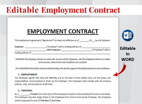 Employment Contract Agreement. Printable Employment Agreement Template. Employment Contract Form. HR Employer Employee Form Template. Employment Contract Agreement, Employment Contract, Employment Form, Photography Contract, I Love You Honey, Contract Agreement, Form Template, Word File, Contract Template