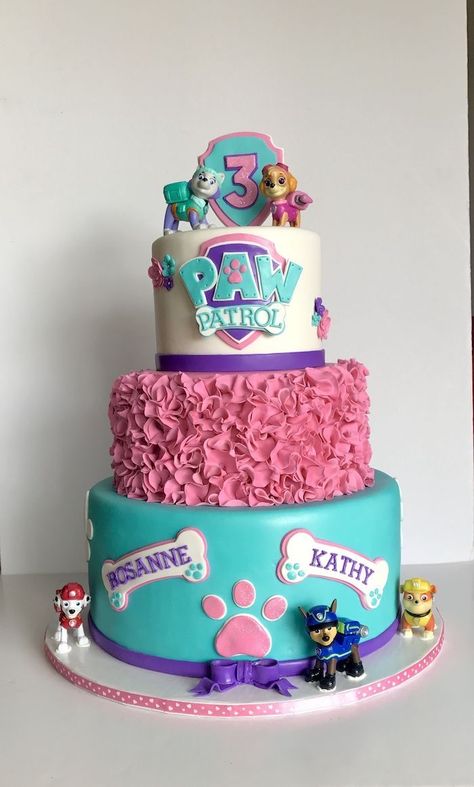 Sky Paw Patrol Cake Ideas, Girly Paw Patrol Cake, Sky And Everest Birthday Cake, Paw Patrol Cakes For A Girl, Paw Patrol Party Ideas Skye, Skye Everest Paw Patrol Party, Skye Paw Patrol Party Ideas, Paw Patrol Girl Birthday Cake, Sky And Everest Birthday Party