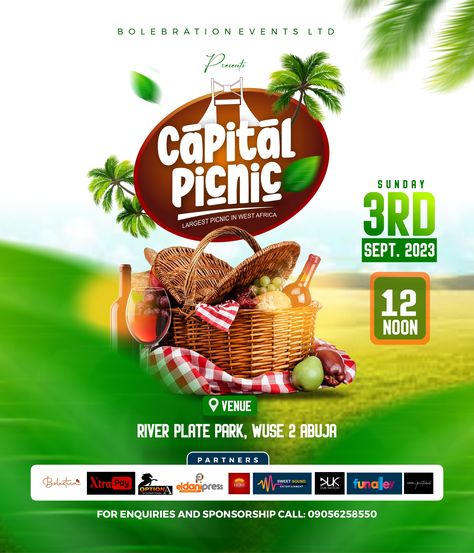 Capital Picnic Abuja Picnic Flyer Design Ideas, Picnic Graphic Design, Picnic Poster Design, Picnic Flyer Design, Picnic Background, Picnic Poster, Picnic Design, Event Poster Design Inspiration, Party Design Poster