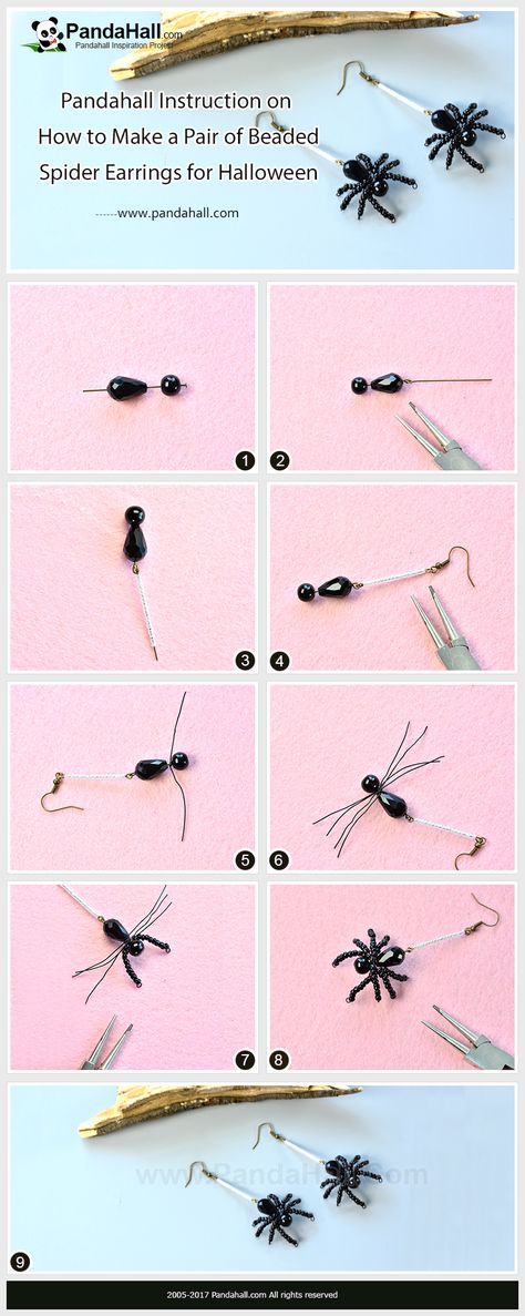 Pandahall DIY Idea on Beaded Spider Earrings for Halloween As the Halloween is approaching, Do you wana make distinctive earrings for Halloween? Today’s project is a pair of beaded spider earrings made with black beads mainly. Just follow me to have a look! #diy #tutorial #pandahall #pandahalldiy #earrings #Halloween #spider Spider Beads Diy, Bead Spider Tutorial, Beaded Spiders How To Make, Beaded Spider Earrings, Bead Spider, Halloween Beaded Jewelry, Spider Jewelry, Beaded Spiders, Spider Earrings