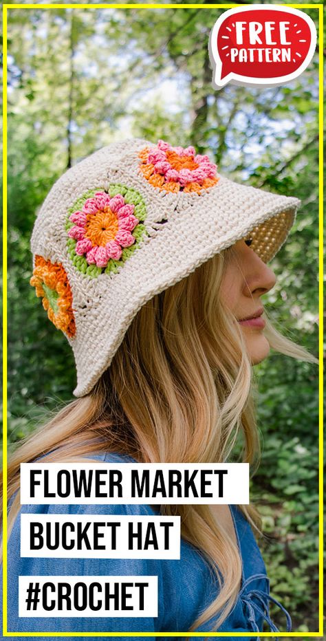 Crochet Flower Bucket Hat, Crochet Flower Market, Bucket Hats Crochet, Crochet Bucket Hat Free Pattern, Crochet Patterns Halloween, Free Christmas Crochet Patterns, Printable Crochet Patterns, Crochet Ideas For Beginners, Free Christmas Crochet