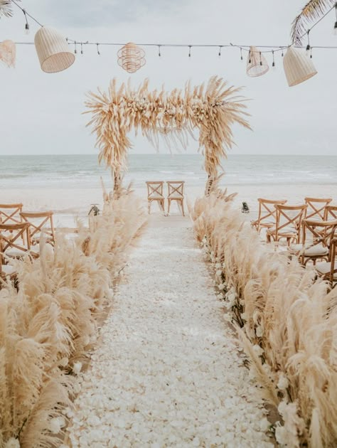 Pampas Grass Aisle, Beachy Boho Wedding, Royal Mermaid, Oceanfront Wedding, Hipster Wedding, Punta Cana Wedding, Boho Beach Wedding, Beachy Boho, Beach Ceremony