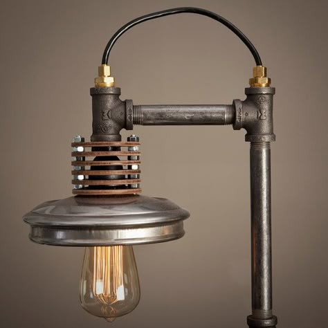 Iron Pipe Lamp with Wood Base by BlinkLab on Etsy, $750.00 I'm sure I'm not cool enough to actually own this. Industrial Pipe Lamp, Diy Lamps, Steampunk Lighting, Diy Lampe, Industrial Steampunk, Pipe Lighting, Pipe Furniture, Deco Luminaire, Pipe Lamp