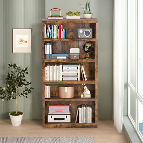 PayLessHere 5-Tier Bookshelf Wood Bookshelf for Organized and Easy Access Storage in Living Room, Bedroom, Kids Room, Office or Study Cobalt Soul, Storage In Living Room, Design Bookshelf, Bookshelf Wood, Vertical Bookshelf, Wooden Bookshelf, Wood Bookshelf, Tall Bookcase, Storage Shelving