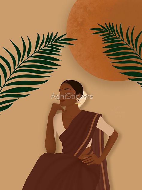 "Boho Minimal South Asian Woman Art / Desi, Indian Brown girl Art, Bohemian Wall Art, Home Decor / " Art Print by AgniStickers | Redbubble Brown Woman Art, Indian Women Illustration Art, Asian Women Drawing, Indian Women Illustration, South Indian Illustration, Bohemian Art Inspiration Painting, Brown Painting Ideas, Boho Art Drawings Bohemian, Art On Brown Paper