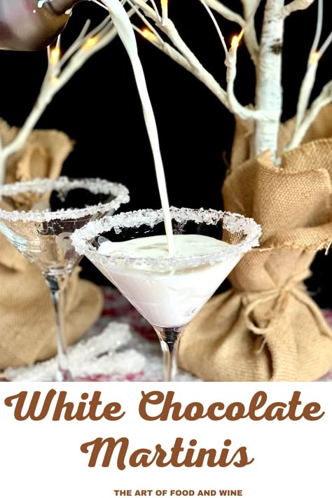 These White Chocolate Snowflake Martinis are a wonderful accompaniment to any winter gathering. If you are planning for apres ski or an evening dinner party these cocktails will keep your guests smiling. #martinis #chocolatemartinis #fallcocktails #chocolatecocktails #cocktails #holidaycocktails #whitechocolatemartinis #drinks #dessertcocktails #dessertdrinks #dessert Snowflake Martini Recipe, Snowflake Martini, Chocolate Martinis, White Chocolate Snowflakes, White Chocolate Martini, Chocolate Martini Recipe, White Chocolate Liqueur, White Drinks, Chocolate Cocktails