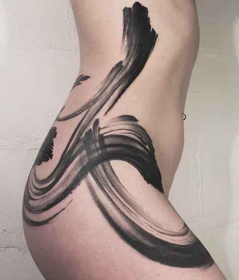 Side and Hip Brushwork Tattoo | Best Tattoo Ideas Gallery Side Hip Tattoos, Henne Tattoo, Hip Tattoo Designs, Side Thigh Tattoos, Jagua Henna, Brush Tattoo, Hip Thigh Tattoos, Abstract Tattoo Designs, Hip Tattoos Women