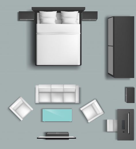 Home living room and bedroom furniture s... | Free Vector #Freepik #freevector #freecoffee #freehouse #freecomputer #freeoffice Coffee Table Top View, Bed Top View, Modern Appartement, Interior Design Layout, Bedroom Furniture Set, Home Panel, Square Sofa, Architect Design House, Single Bedroom