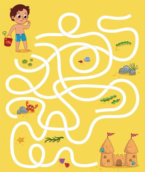 Educational maze game for kids in beach ... | Premium Vector #Freepik #vector #maze-game #maze-puzzle #maze #kids-puzzle Maze Games For Kids, Maze Worksheet, Kids Worksheets Preschool, Mazes For Kids, Maze Puzzles, Puzzle Games For Kids, Maze Game, Math School, Childcare Activities