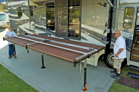 add a deck to my rv Rv Decks, Camper Deck, Portable Deck, Rv Deck, Porch Exterior, Rv Conversion, Rv Inspiration, Rv Traveling, Rv Organization