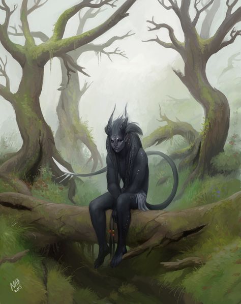 ArtStation - Zee, Alexandra Melnikova Displacer Beast, Mystical Creatures, In The Forest, The Forest, Trees, Forest, Black, Art