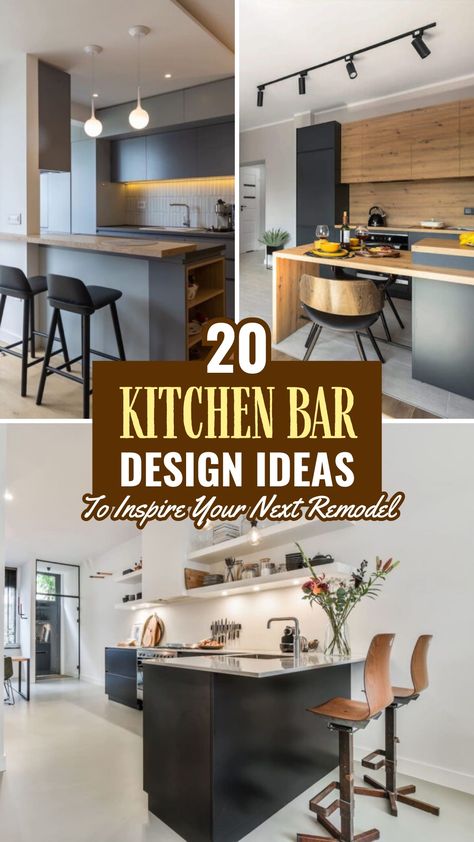 Discover the ultimate collection of kitchen bar design ideas that blend luxury, modern aesthetics, and practicality seamlessly. From rustic counter tops to sleek dining rooms, each design is curated to inspire and transform your space. Dive into a world where small spaces are reimagined, and luxury meets functionality. Whether you're eyeing a breakfast bar that radiates morning warmth or a chic bar counter for your home kitchen, these ideas promise to elevate your home. High Countertop Bar Decor, Kitchen Bar With Cabinets Underneath, Counter Top Bar Ideas, Countertop Bar Ideas, Small Counter Design, Under Bar Counter Ideas, Counter Bar Kitchen, Kitchen Bar Counter Ideas, Kitchen Bar Design Ideas