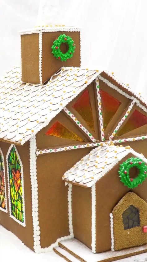 Stained Glass Gingerbread House 🕊🤍🕊 entirely edible �😊 #gingerbread... | TikTok Stained Glass Gingerbread House, Gingerbread House With Stained Glass Windows, Gingerbread House Frosting Glue, Best Gingerbread House Icing Glue, Ginger Bread House Frosting Glue, Cookie Decorating