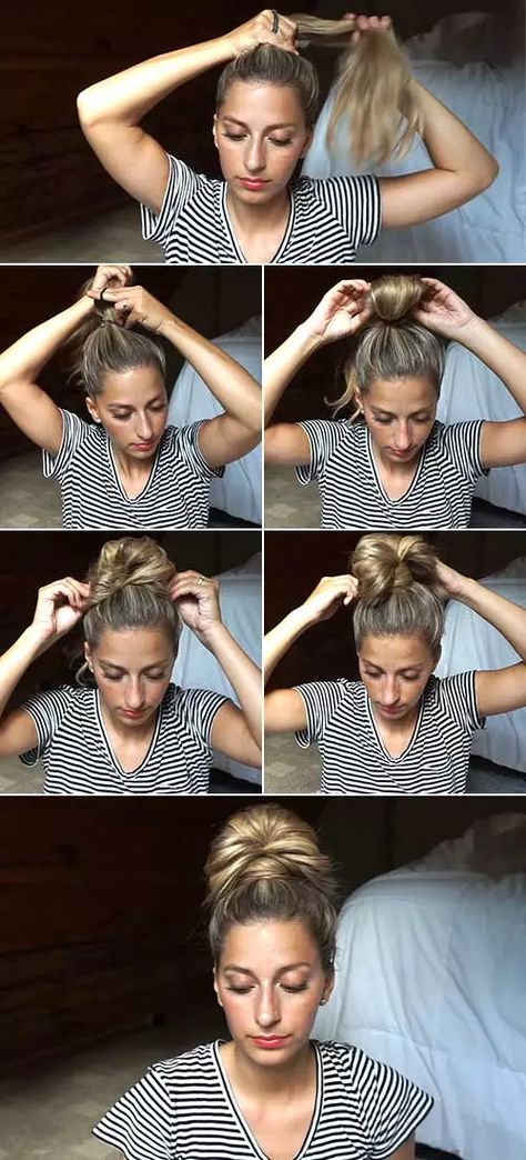 Loose Top Knot Bun, Easy Top Bun Hairstyles, Fan Bun Tutorial, Top Knot Bun How To, Elegant Top Knot, Fan Bun, Hair Knot Tutorial, Easy Top Knot, Knot Hairstyle