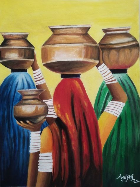 Rajasthani Art Paintings Canvases, Canvas Painting Ideas Indian, Indian Art Gallery Wall, Poster Color Painting Ideas Easy, Rajasthani Art Paintings, Rajasthani Drawing, Indian Folk Art Painting Easy, Rajasthani Art Design, Poster Colour Painting Ideas