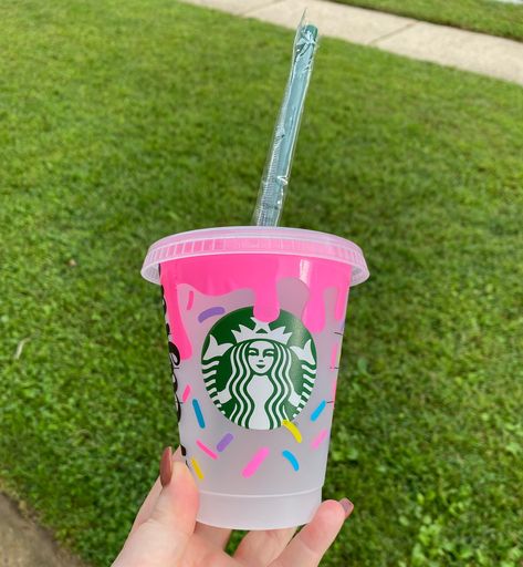 Cowgirl Barbie, Aesthetic Starbucks, Donut Design, Sprinkle Donut, Cold Cups, Reusable Tumbler, Custom Cups, Reusable Cup, Maternity Leave