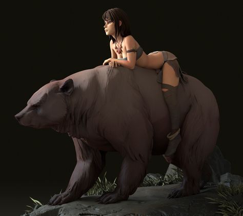 ArtStation - El jinete del oso Bear Rider, Arte Aries, Love Funny, 3d Artwork, Bear Art, Fantasy Concept Art, Arte Fantasy, Animal Companions, 3d Characters