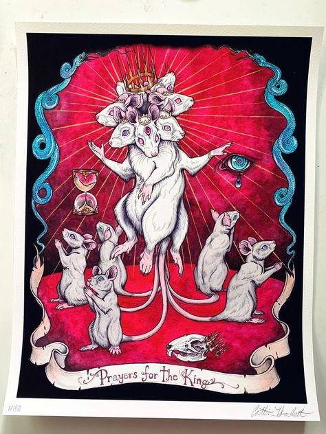 Caitlin Hackett, The Rat King, King Painting, Rat King, Arte Punk, Geniale Tattoos, Occult Art, King Art, Scary Art